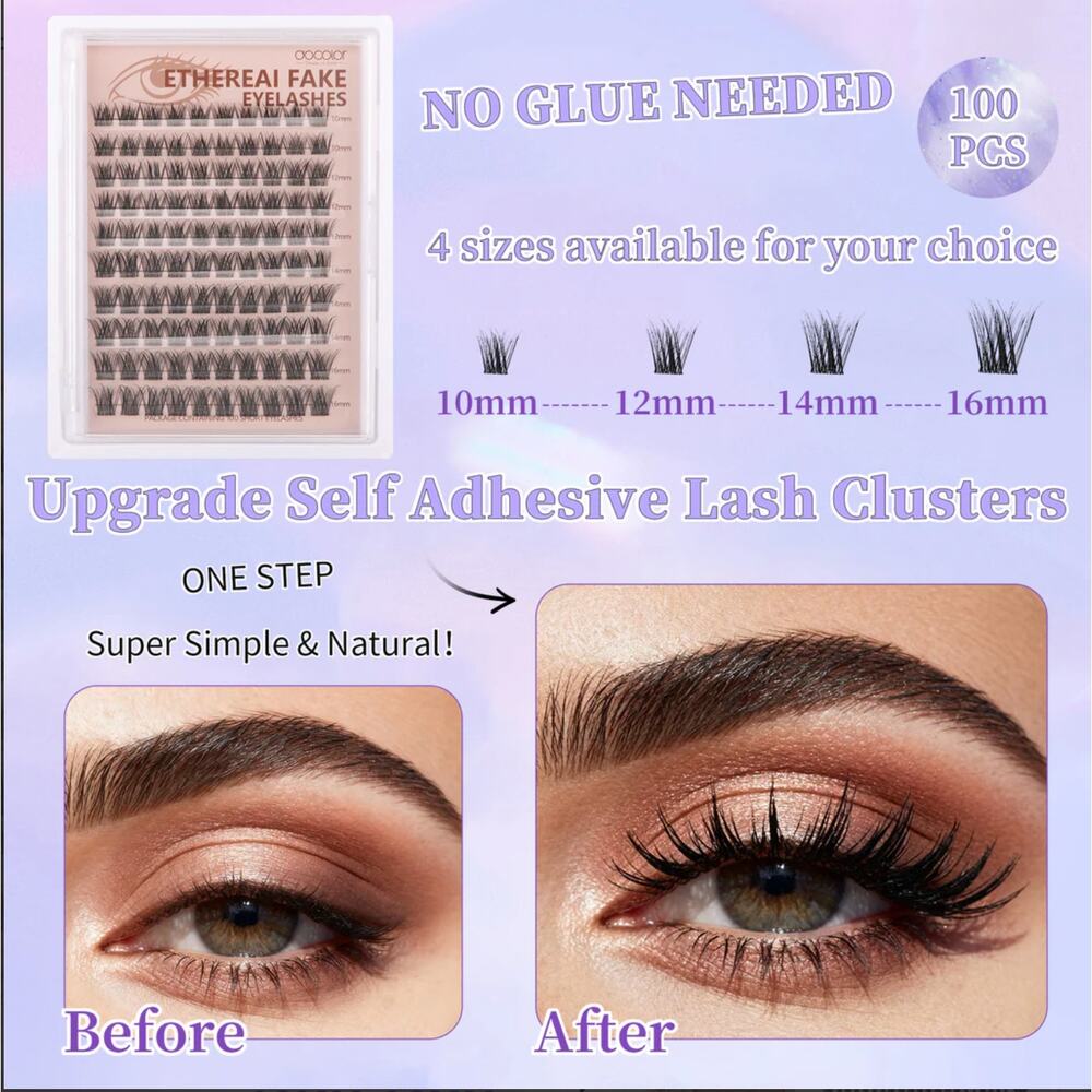 Glue-Free Black Cluster Eyelash Set 100 Pcs 10–16mm + Tweezer | Natural Look - Picture 6 of 9